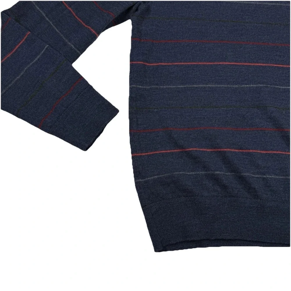 Banana Republic 100% Merino Wool Crew Neck Sweater Blue Striped Mens Large